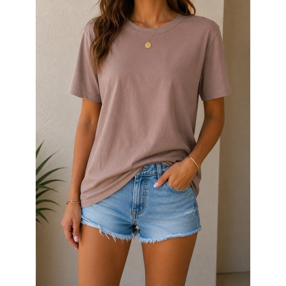Women's Cotton Crew Neck Short Sleeve T-Shirt Size Medium Earth Tone - Picture 2 of 6